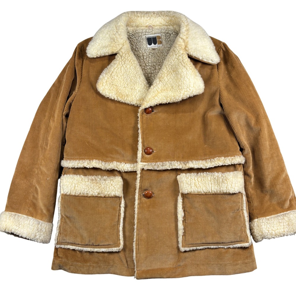 William Barry Corduroy Jacket Mens 42 Brown Faux Shearling Lined Rancher Vintage